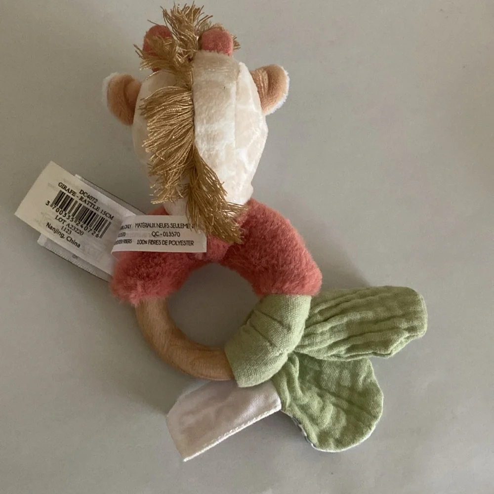 Doudou et Compagnie Paris Couleurs Savane Giraffe Plush Baby rattle Teether new